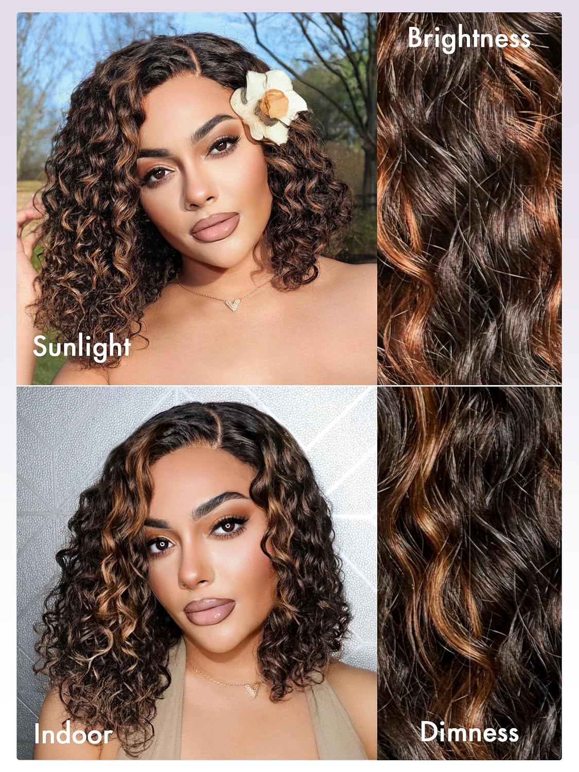 Curly Bob Glueless with Blonde Highlights Wigs Human Hair