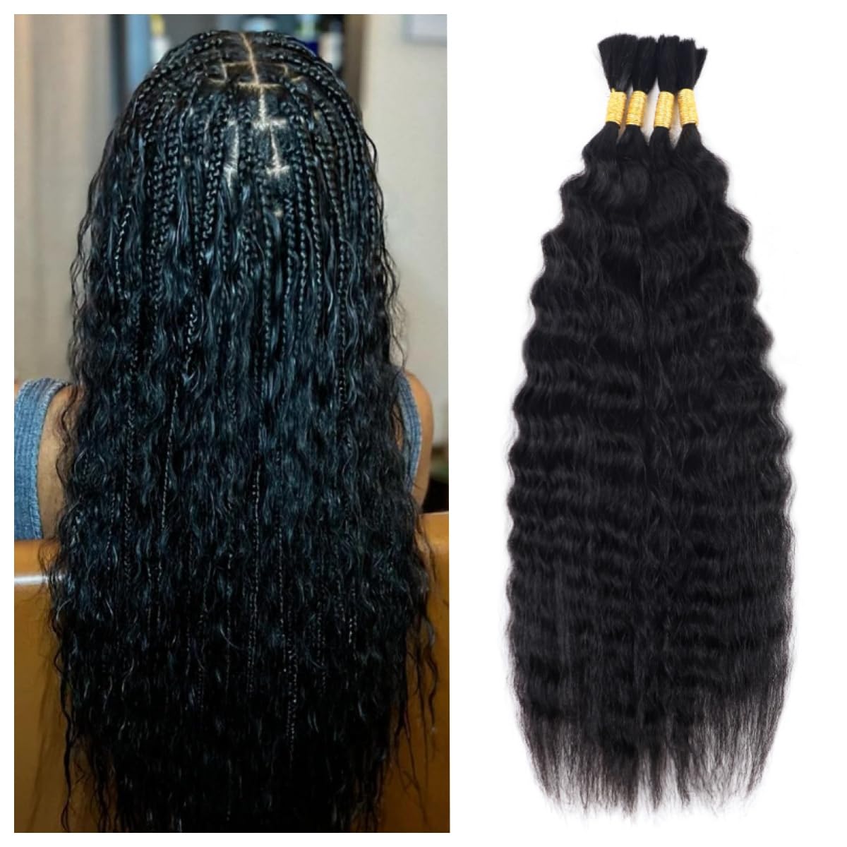Wavy Human Braiding Hair Super Wave Bulk Human Hair For Braiding No Weft 100g (1Pack-4PCS) Super French Human Braiding Hair For Boho Braids