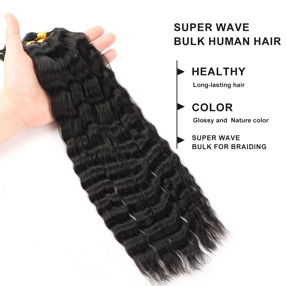Wavy Human Braiding Hair Super Wave Bulk Human Hair For Braiding No Weft 100g (1Pack-4PCS) Super French Human Braiding Hair For Boho Braids