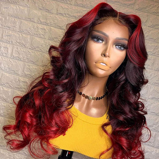 Highlight Ombre Lace Frontal Wig for Black Woman Pre Plucked Hairline with Baby Hair Bleached Knots Body Wave Human Hair Wigs