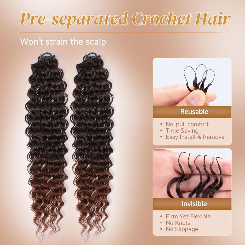Feather Crochet Water Wave 18" Invisible Seamless Feather Hair Extensions with Lightweight Protein Fiber