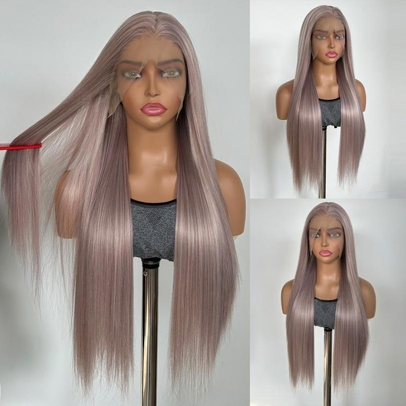 Transparent Synthetic Glueless Lace Front Wigs Straight Long Natural Hairline Heat Resistant Black Women's Lace Front