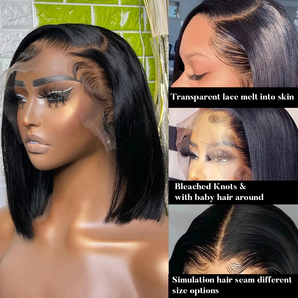 BOB Lace Front Wig Human Hair Straight 180% Full Density 13x4 HD Transparent Lace Frontal Wigs bob Hair Lace Front Wig for Women