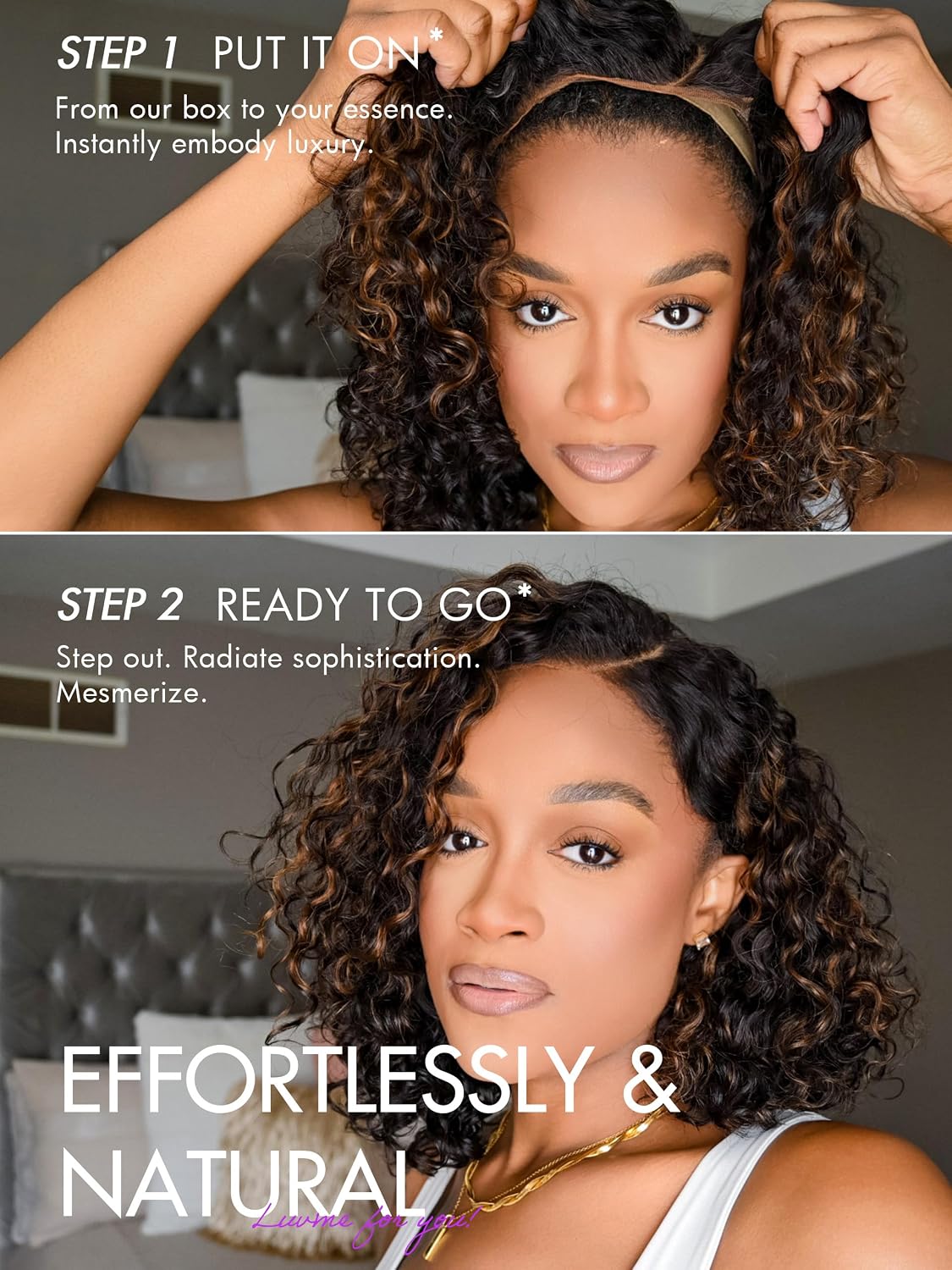 Curly Bob Glueless with Blonde Highlights Wigs Human Hair