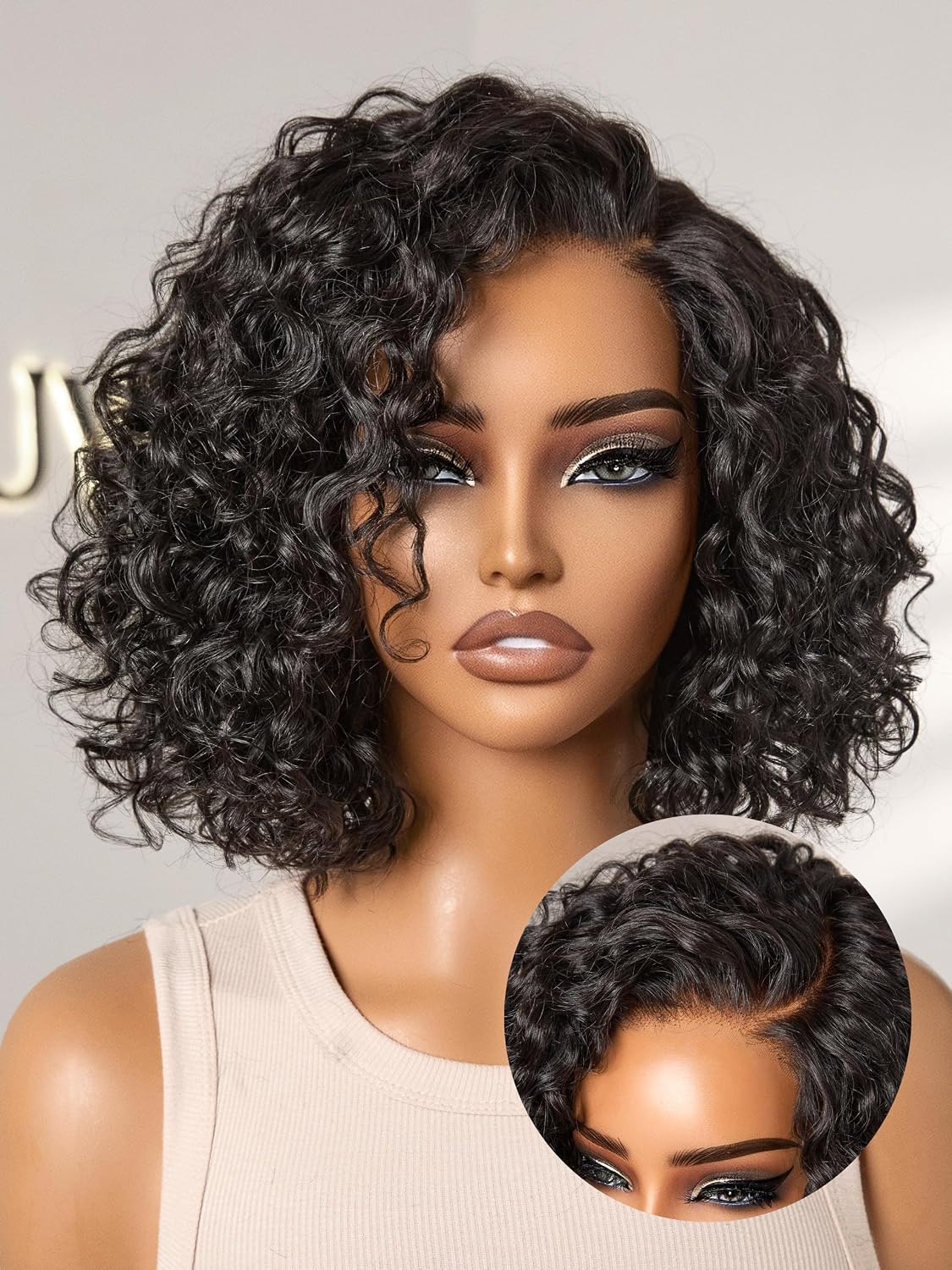 Human Hair Water Wave Pixie Cut Short Curly Wigs HD Lace | Glueless Lace Front 12 Inches Pre Cut Plucked HD Lace Short Wig