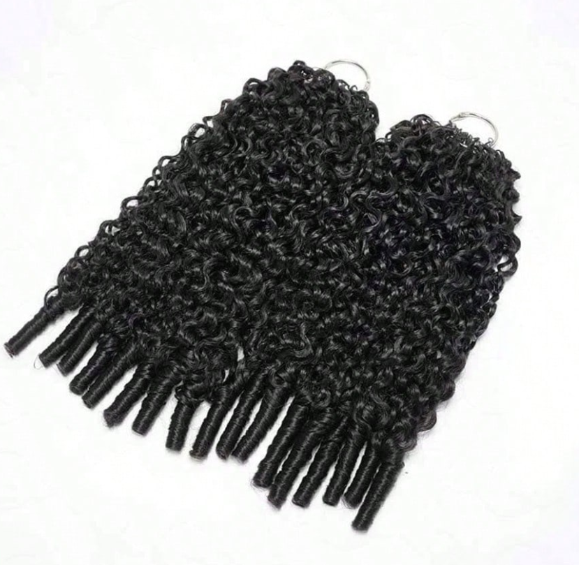 Burmese Curly Pre-Separated Miracle Knots Feather Crochet Human Hair For Boho Braids Lightweight Reusable Remy Hair Extensions Protective Style For Women Natural Black Color Seamless Feather Crochet Human Hair Extension