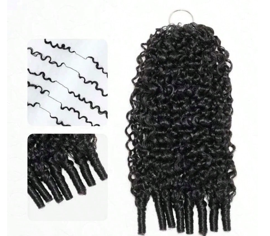 Burmese Curly Pre-Separated Miracle Knots Feather Crochet Human Hair For Boho Braids Lightweight Reusable Remy Hair Extensions Protective Style For Women Natural Black Color Seamless Feather Crochet Human Hair Extension