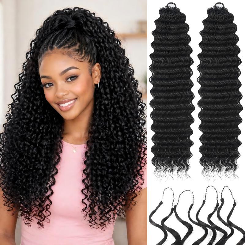 Feather Crochet Water Wave 18" Invisible Seamless Feather Hair Extensions with Lightweight Protein Fiber